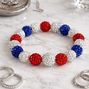 Hand Crafted Crystal Rhinestone Ball Patriotic Bracelet